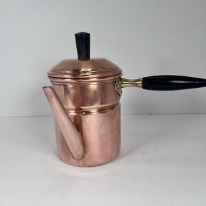 Turkish Coffee Pot Copper Metalware Wood‎ Handle Vintage